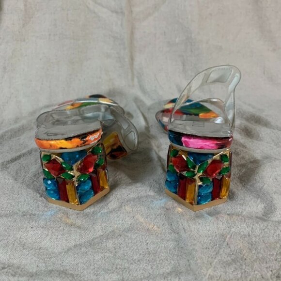 Womans 10 Sandal Heels Colorful Rainbow Gem Stone Costume Play - Picture 7 of 8